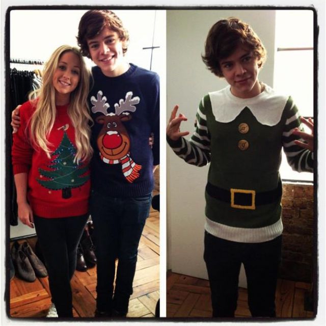Le pull de Noël lutin vert de Harry Styles sur le compte instagram de @harrystyles