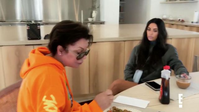 Yeezy Wyoming Hoodie Orange worn by Kris Jenner in Keeping Up with the Kardashians S15E15