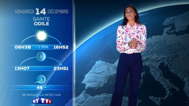 La chemise imprimée de Tatiana Silva dans Météo TF1 du 13/12/2018