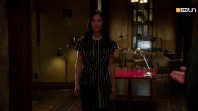 Balenciaga Frill striped top worn by Dr. Joan Watson (Lucy Liu) in Elementary S06E13