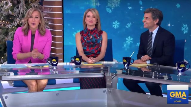 Reiss Clarisse Printed High Neck Top worn by Amy Robach on Good Morning America