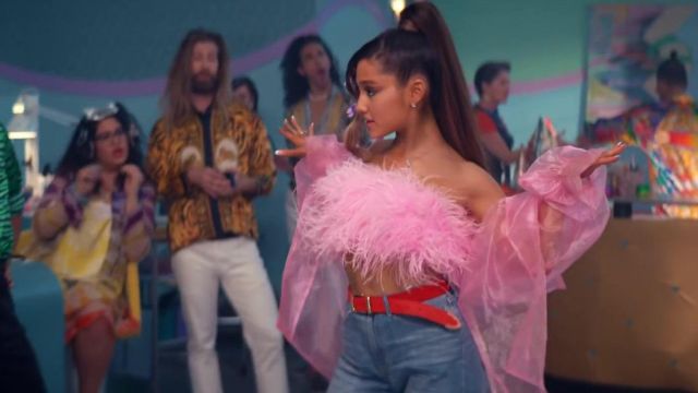 Topshop Classic Pony Hair Belt in Red worn by Ariana Grande in thank u, next music video