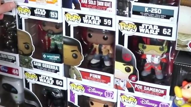 The figurine Funko Pop Finn in the YouTube video, "ALL OUR POP FUNKO !"