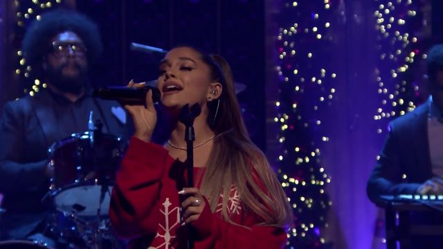 Snowflake Crewneck Sweater worn by Ariana Grande singing Imagine during The Tonight Show STARRING Jimmy Fallon