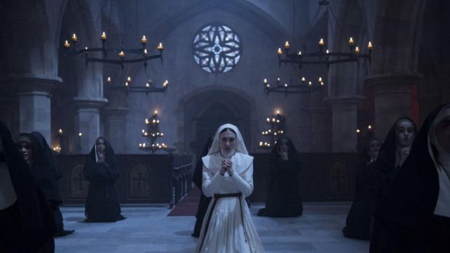 The white costume of a Nun of Sister Irene (Taissa Farmiga) in The Nun