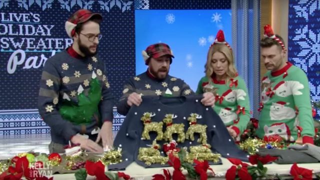 Tipsy Elves Crazy Cat Lady Sweater - Funny Cat Ugly Christmas Sweater worn by Kelly Ripa in LIVE with Kelly and Ryan