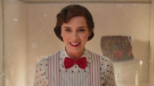The shirt polka dot Mary Poppins (Emily Blunt) in The return of Mary Poppins
