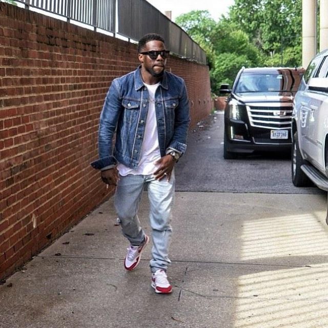 Calvin Klein Jeans Logo Denim Trucker Jacket worn by Kevin Hart on his Instagram account @kevinhart4real