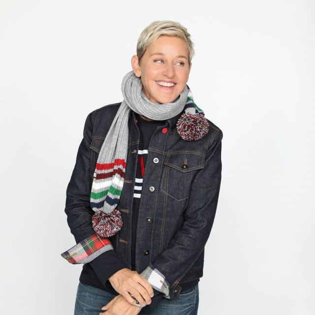 Stella McCartney Zig zag Patterned Scarf worn by Ellen DeGeneres on the Instagram account @theellenshow