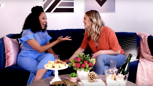 Asos Blue Lace Top Jumpsuit With Culotte Leg worn by Tamera Mowry on E! News