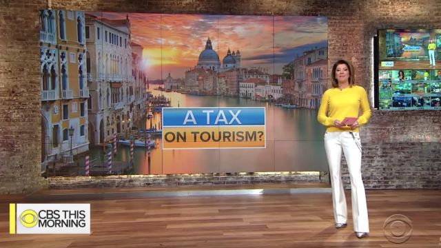 Veronica Beard Alair White Trouser with Chain worn by Norah O'Donnell on CBS This Morning Jan. 02, 2019