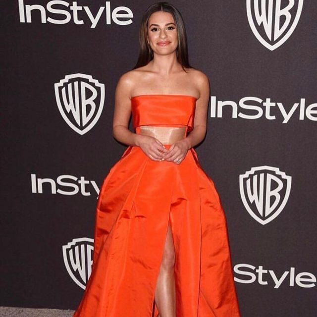 Lyric Strapless Cuff Gown worn by Lea Michele on the Golden Globes 2019