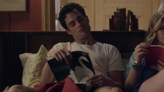 The book, deep in the forests of David Mitchell, read by Joe Goldberg (Penn Badgley) in YOU S01E07