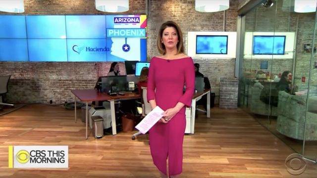 Roland Mouret Ardingly Three-Quarter Sleeve Pink Dress worn by Norah O'Donnell on CBS This Morning Jan 7, 2019