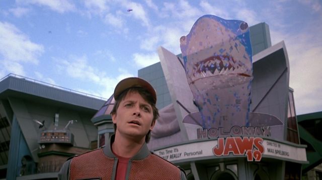 Jaws Movie of Marty McFly / Marty McFly Jr. / Marlene McFly (Michael J. Fox) in Back to the Future Part II