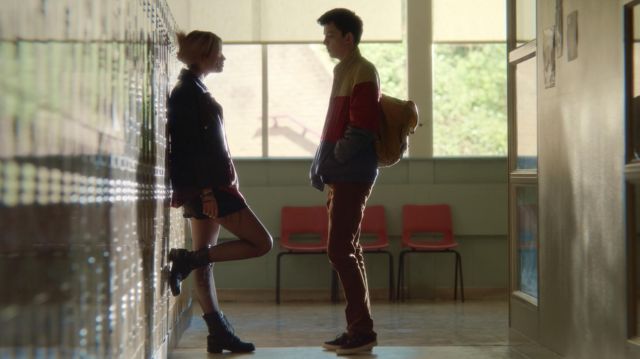 Red, Yellow & Blue Bomber Jacket worn by Otis (Asa Butterfield) as seen in Sex Education S01E03