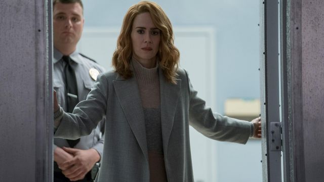 The grey coat of Dr. Ellie Staple (Sarah Paulson) in Glass