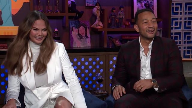 Traje de franela a cuadros de Gucci usado por John Legend en Watch What Happens Live with Andy Cohen 17 de enero de 2019