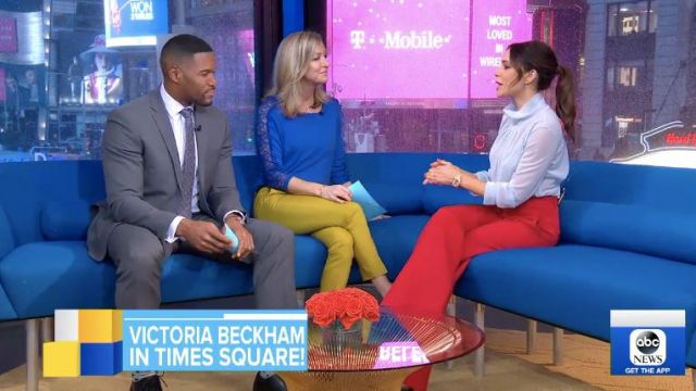 Victoria Beckham High Waist Wide Leg Wool Trousers worn by Victoria Beckham on Good Morning America