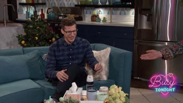 Flannel Plaid Blue Shirt worn by Andy Samberg on Busy Tonight January 16, 2019