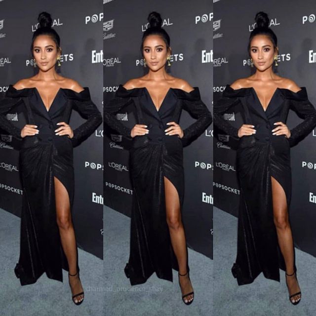 Black satin ankle strap sandal worn by Shay Mitchell on the Instagram account @shaymitchell