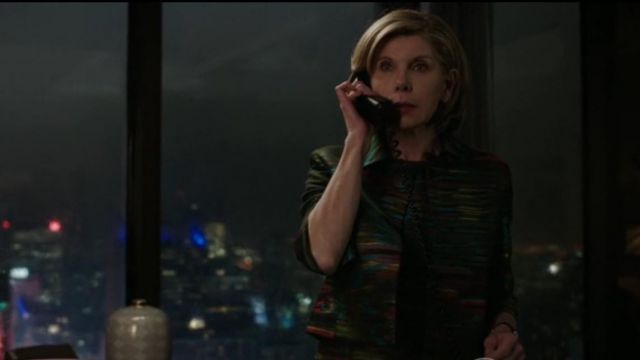 Akris Punto Cropped Northern Lights Jacket worn by Diane Lockhart (Christine Baranski) in The Good Fight (S01E01)