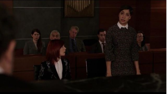 lela Rose Printed Detachable-Collar A-Line Dress worn by Lucca Quinn (Cush Jumbo) in The Good Fight (S01E07)