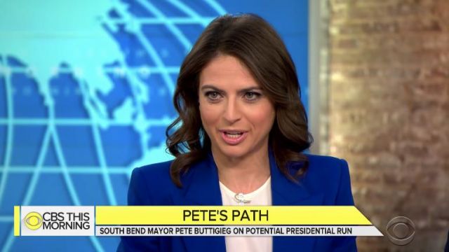 Balmain Double Breasted Jacket in Blue worn by Bianna Golodryga on CBS This Morning
