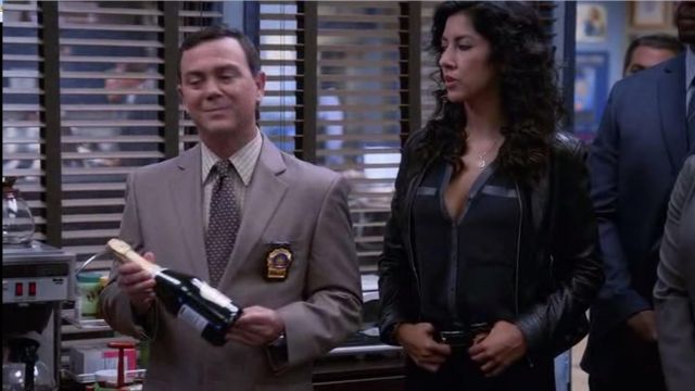 Helmut Lang Soft Shroud Button Blouse worn by Rosa Diaz (Stephanie Beatriz) in Brooklyn Nine-Nine (S03E09)