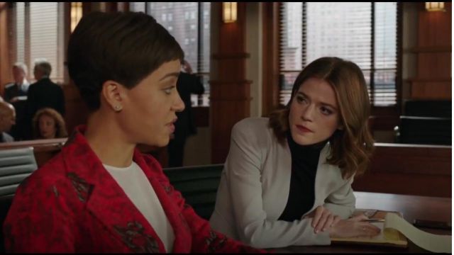 Armani Collezioni Asymmetric Cady Jacket worn by Maia Rindell (Rose Leslie) in The Good Fight (S02E02)