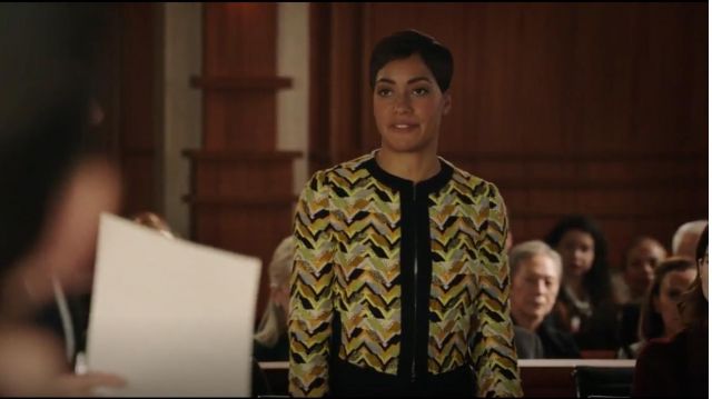 Giambattista Valli  Jacquard Chevron Jacket worn by Lucca Quinn (Cush Jumbo) in The Good Fight (S02E02)