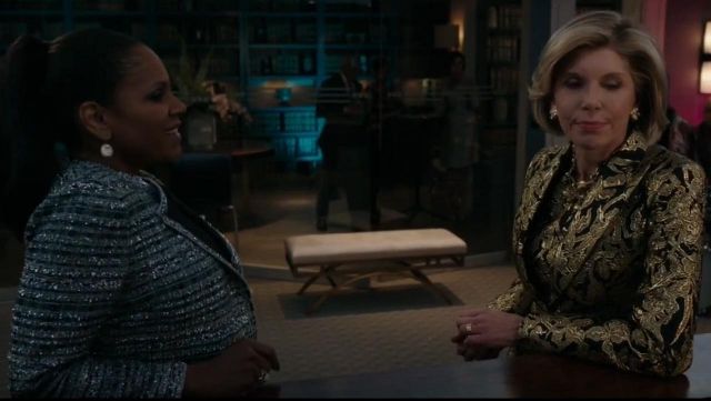 Michael Kors  Floral Brocade Blazer worn by Diane Lockhart (Christine Baranski) in The Good Fight (S02E04)