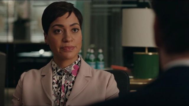 Valentino  Floral Waves Tie-Neck Ruffle Blouse worn by Lucca Quinn (Cush Jumbo) in The Good Fight (S02E04)