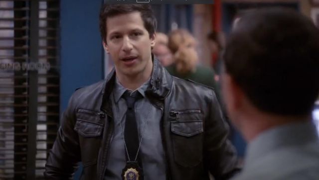 Charles & 1/2 at Urban Outfitters Faux Leather Moto Jacket worn by Jake Peralta (Andy Samberg) in Brooklyn Nine-Nine (S02E19)