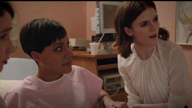 Giorgio Armani Pleated Mulberry Silk Blouse worn by Maia Rindell (Rose Leslie) in The Good Fight (S02E13)