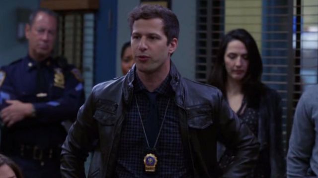 Charles & 1/2 at Urban Outfitters Faux Leather Moto Jacket worn by Jake Peralta (Andy Samberg) in Brooklyn Nine-Nine (S04E15)