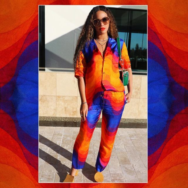 Dries Van Noten Wave-Print Bowling Shirt worn by Beyonce on her Instagram account @beyonce