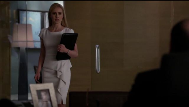 Emilio Pucci Stretch-wool crepe peplum mini dress worn by Katrina Bennett (Amanda Schull) in Suits (S04E08)