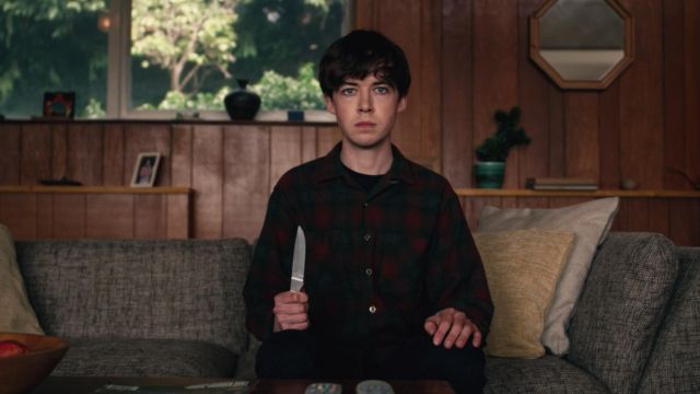 The plaid shirt of James (Alex Lawther) in The end of The fucking world S01E01
