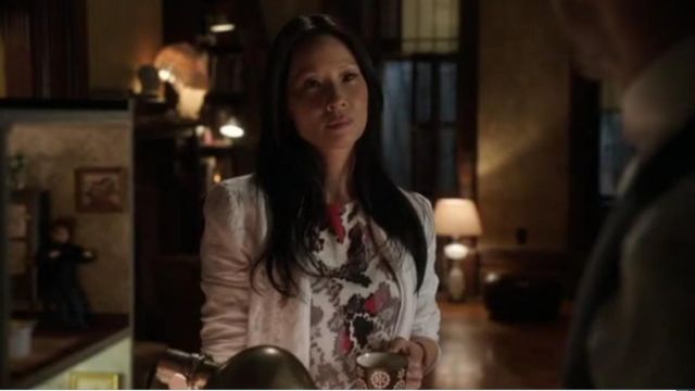 Unique at Topshop  Silk Print Tee worn by Dr. Joan Watson (Lucy Liu) in Elementary (S02E09)