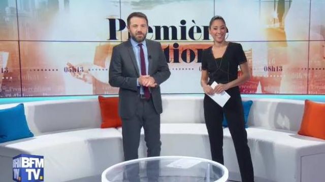 La combinaison pantalon à détails coutures de Virginie Sainsily dans Première édition du 08/02/2019