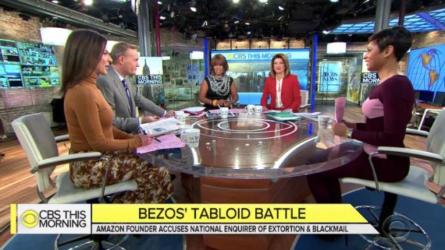Victoria Beckham Printed jersey midi skirt worn by Bianna Golodryga on CBS This Morning