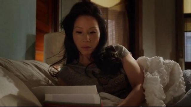 Patterson J Kincaid Classic Crew Owl Graphic Tee worn by Dr. Joan Watson (Lucy Liu) in Elementary (S02E14)