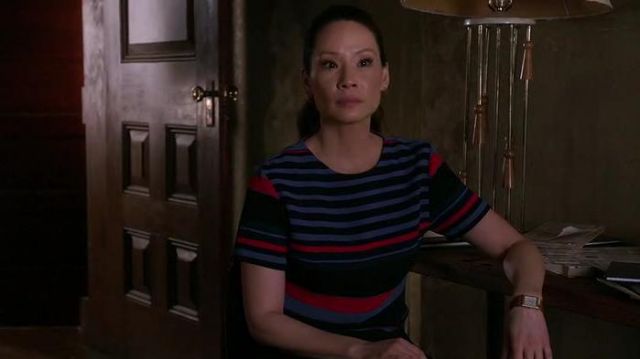 Zara Side Slit Striped Top worn by Dr. Joan Watson (Lucy Liu) in Elementary (S03E18)