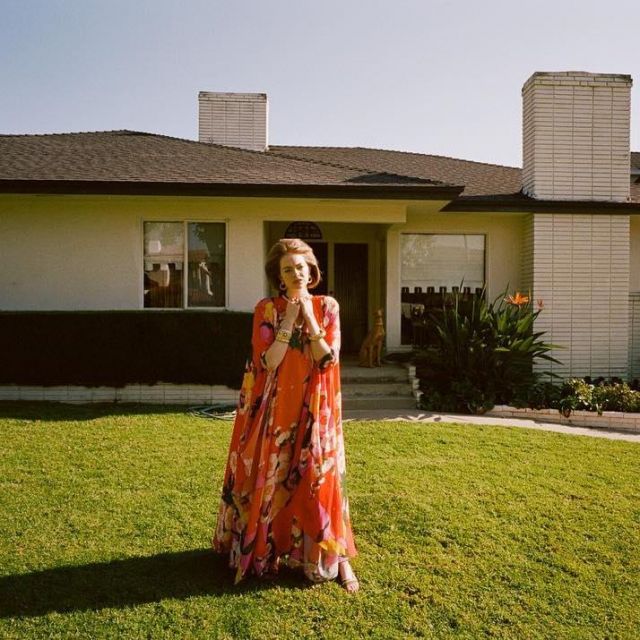 Floral-Print Chiffon Caftan worn by Emma Stone on the Instagram account of @wmag