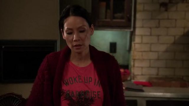 Maison Scotch  "Woke Up In Paradise" Tee worn by Dr. Joan Watson (Lucy Liu) in Elementary (S03E23)