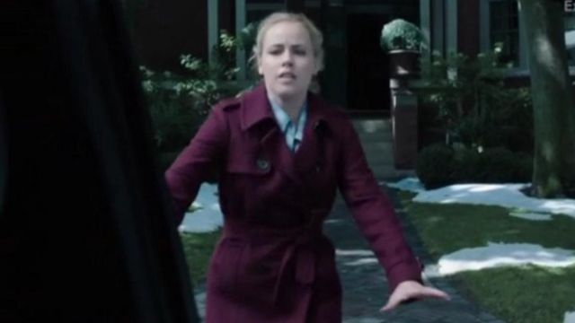 J.Crew Icon Trench Coat in Wool-Cashmere in Cabernet worn by Dr. Cassandra Railly (Amanda Schull) in 12 Monkeys (S01E02)