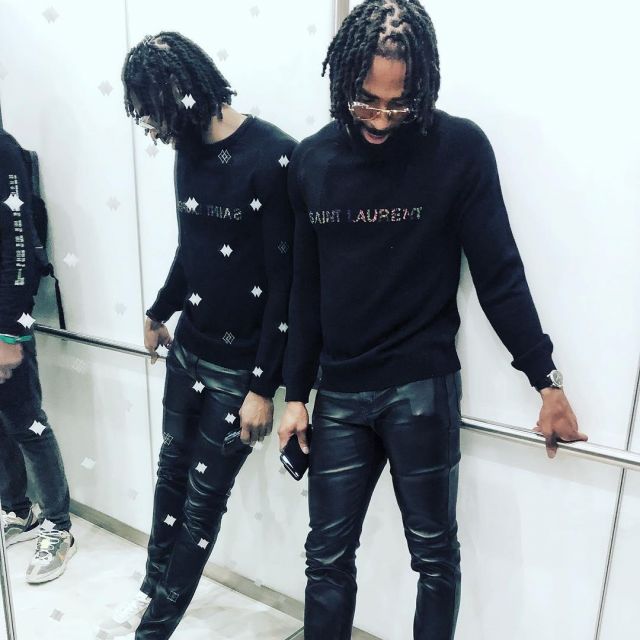 Saint Laurent beaded logo embroidery sweater worn by Mike Conley Jr. on the Instagram account @leaguefits