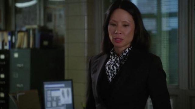 Marc Jacobs  Tie Neck Poodle Print Blouse worn by Dr. Joan Watson (Lucy Liu) in Elementary (S05E16)