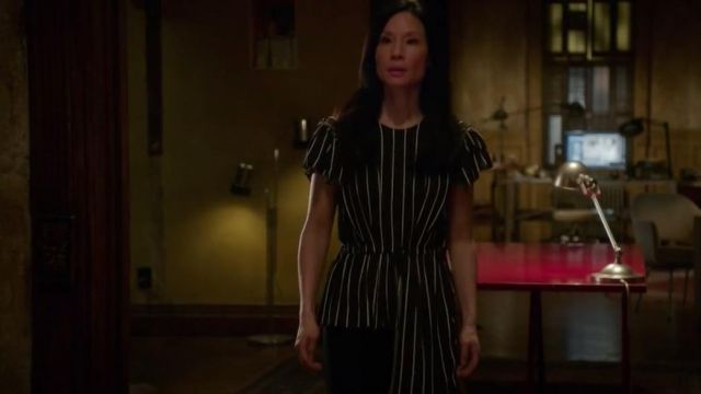 Balenciaga Frill Striped Top worn by Dr. Joan Watson (Lucy Liu) in Elementary (S06E13)
